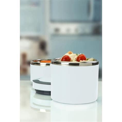 2-tier round stainless steel insulated lunch box in white|adult insulated lunch box ideas.